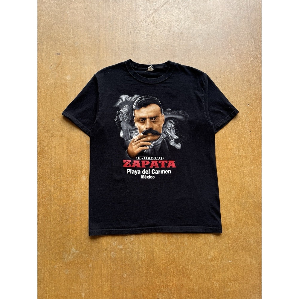 VTG Emiliano Zapata Mexican Revolution Leader Pin Up Girl Smoke T-Shirt M Black